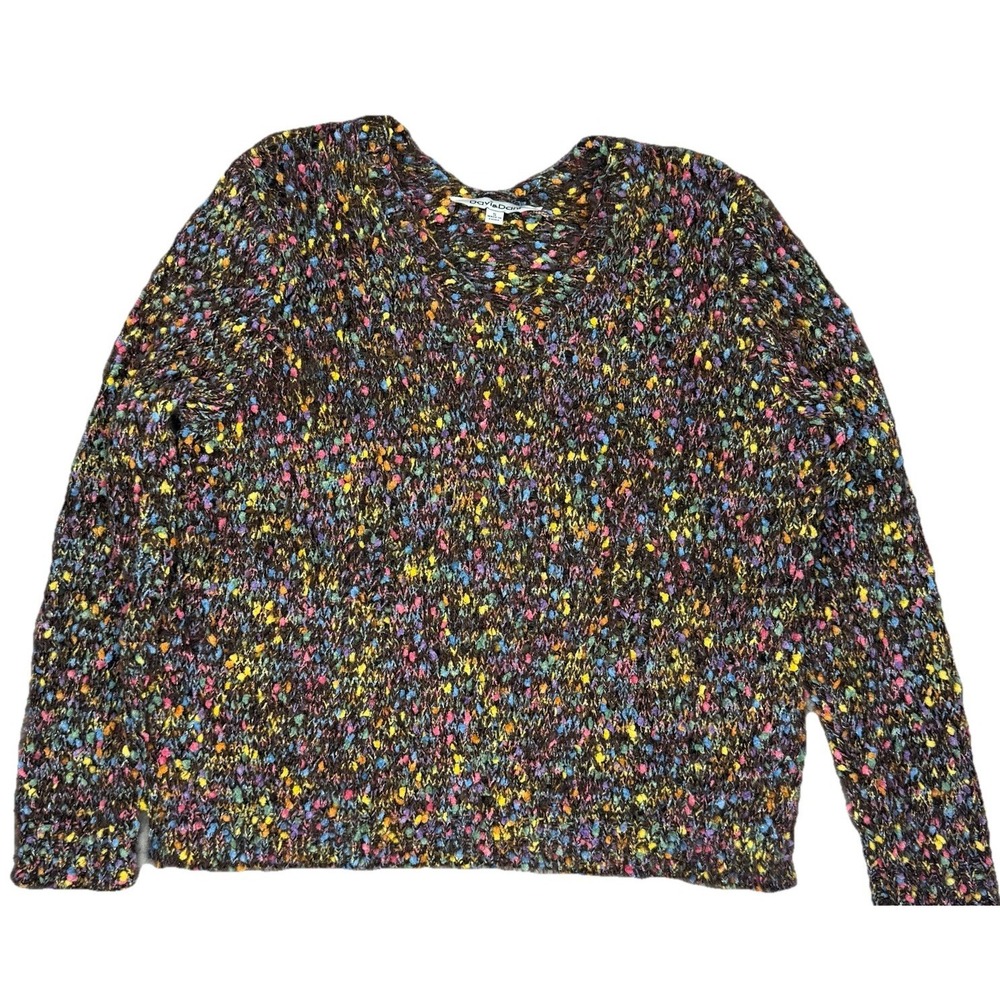 Davi & Dani Sweater Womens Small Confetti Pink Blue Yellow Fuzzy Knit Boxy